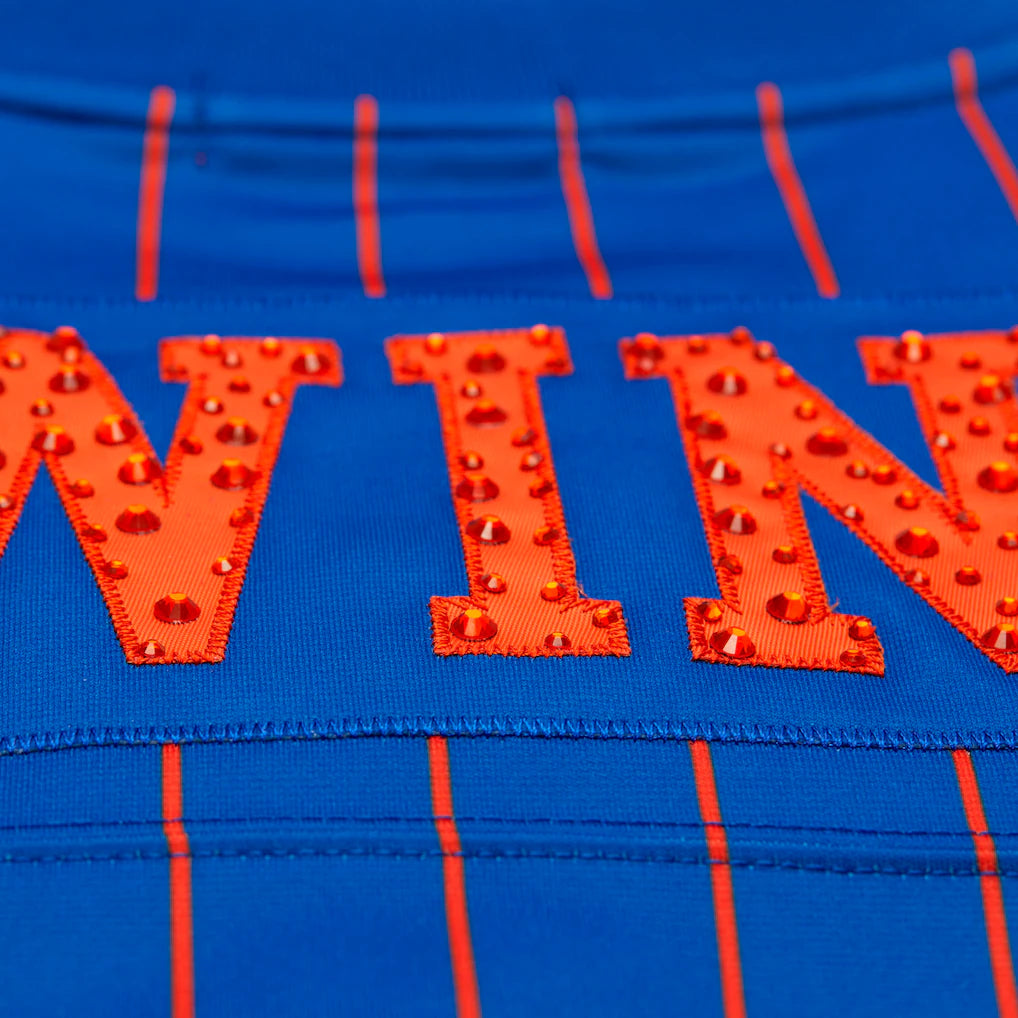 Patrick Ewing New York Knicks Mitchell & Ness x DANNIJO Women's Name & Number Cropped Football Jersey - Blue