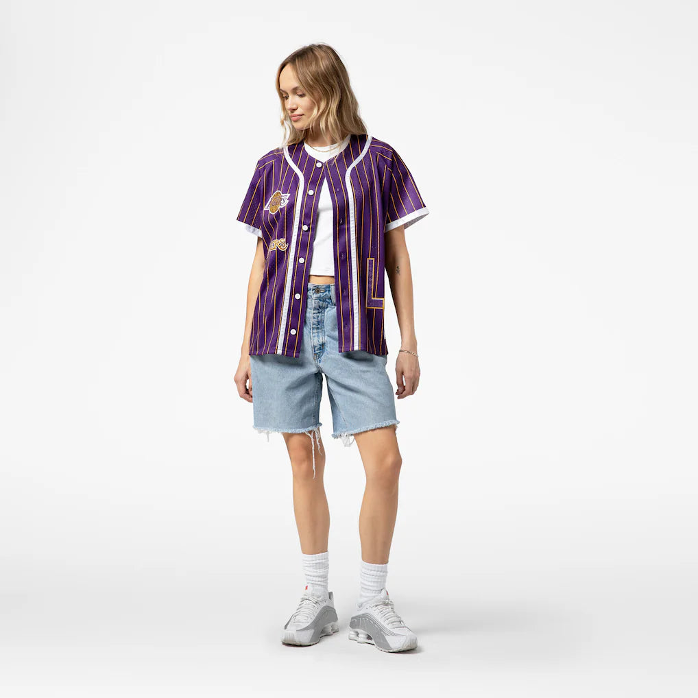 Los Angeles Lakers Mitchell & Ness x DANNIJO Women's Fashion Baseball Jersey - Purple