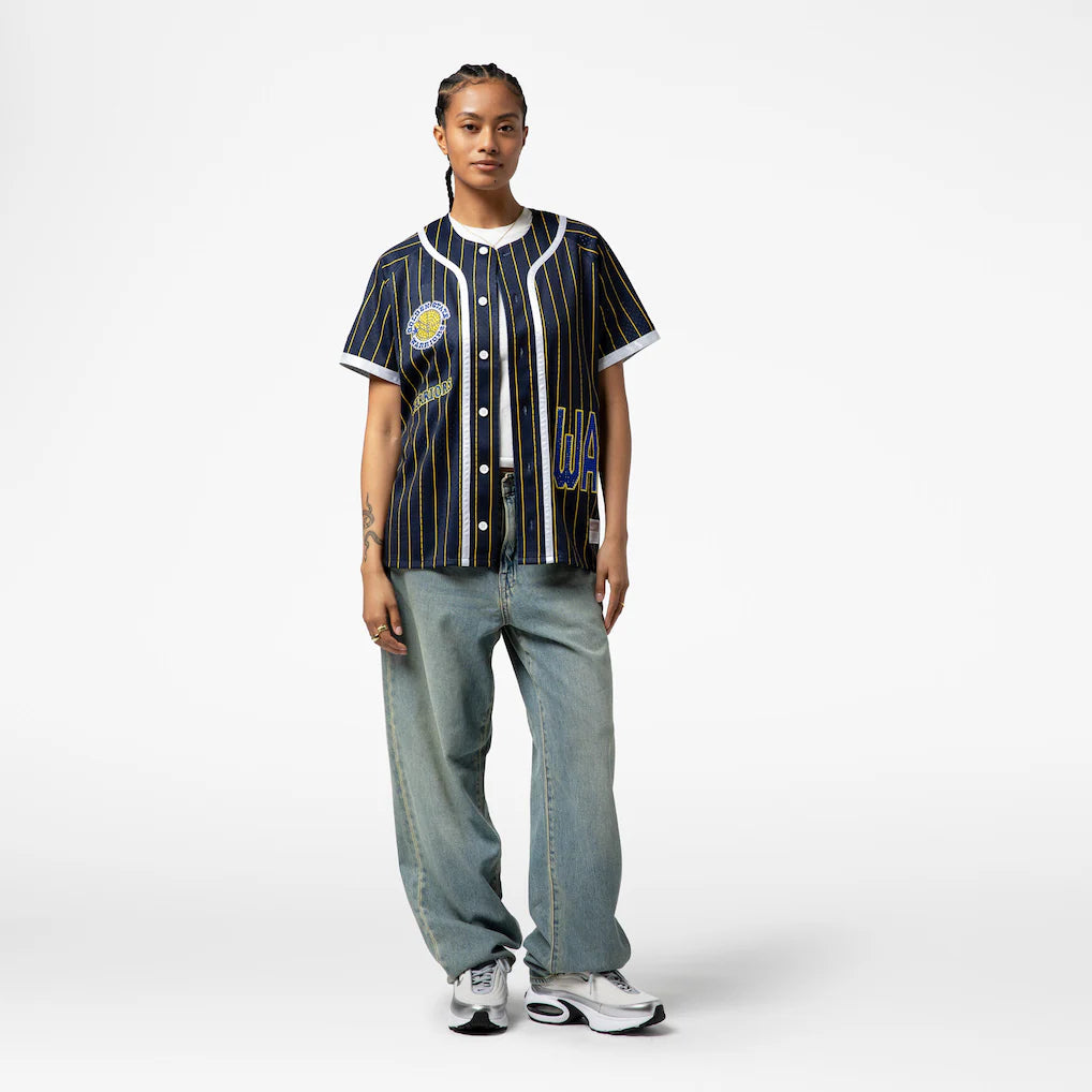 Golden State Warriors Mitchell & Ness x DANNIJO Women's Fashion Baseball Jersey - Blue
