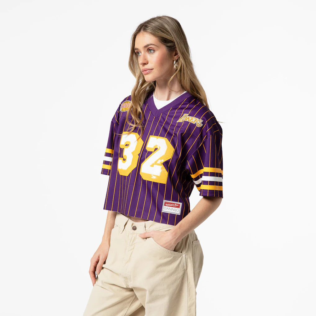 Magic Johnson Los Angeles Lakers Mitchell & Ness x DANNIJO Women's Cropped Football Fashion Jersey - Purple