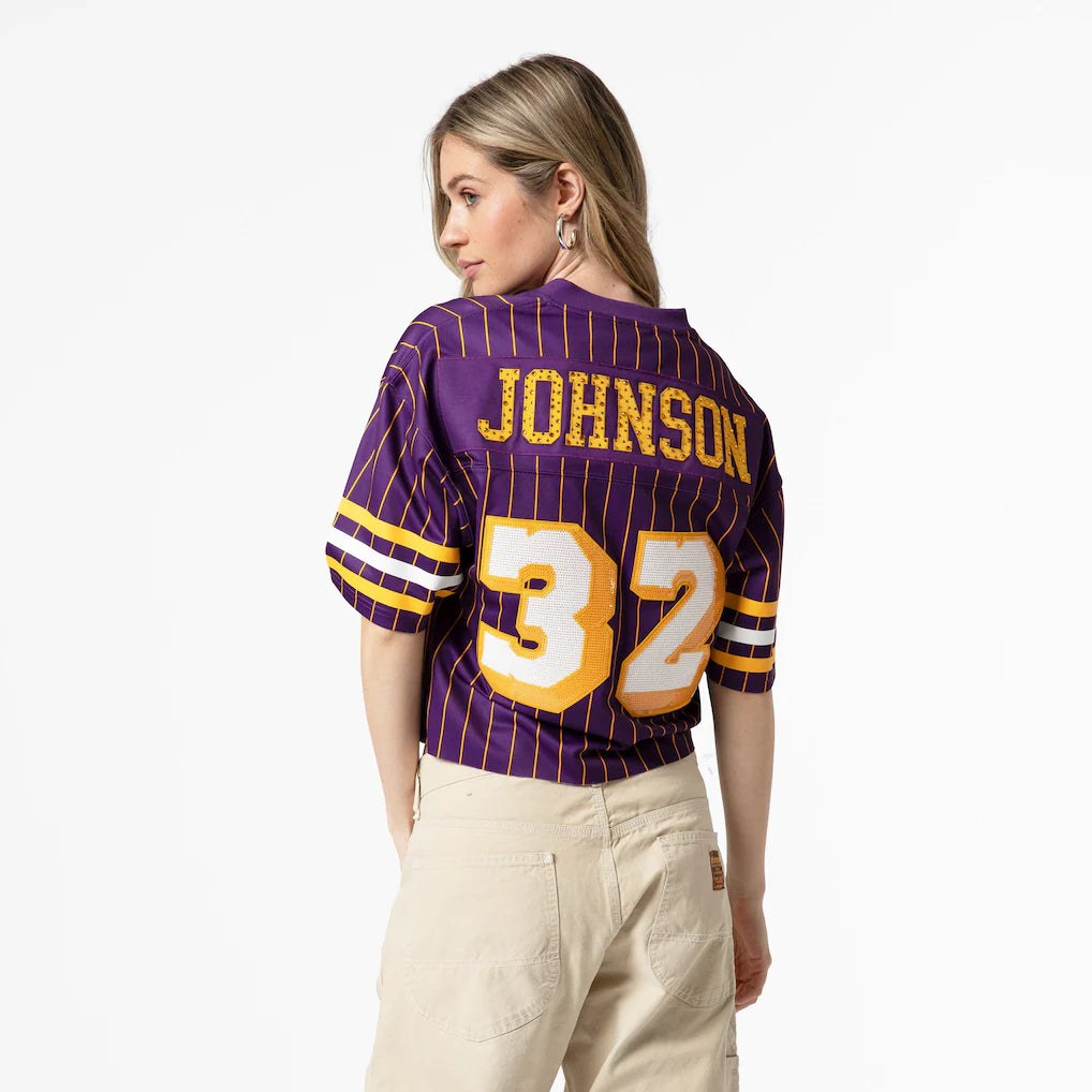 Magic Johnson Los Angeles Lakers Mitchell & Ness x DANNIJO Women's Cropped Football Fashion Jersey - Purple